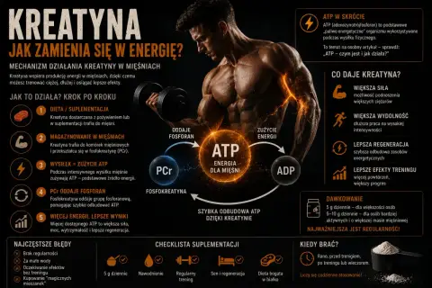 Kreatyna a sen: jak kreatyna wpływa na energię mięśni, regenerację i efekty treningowe. Zwiększa siłę, wydolność i przyspiesza odbudowę ATP.