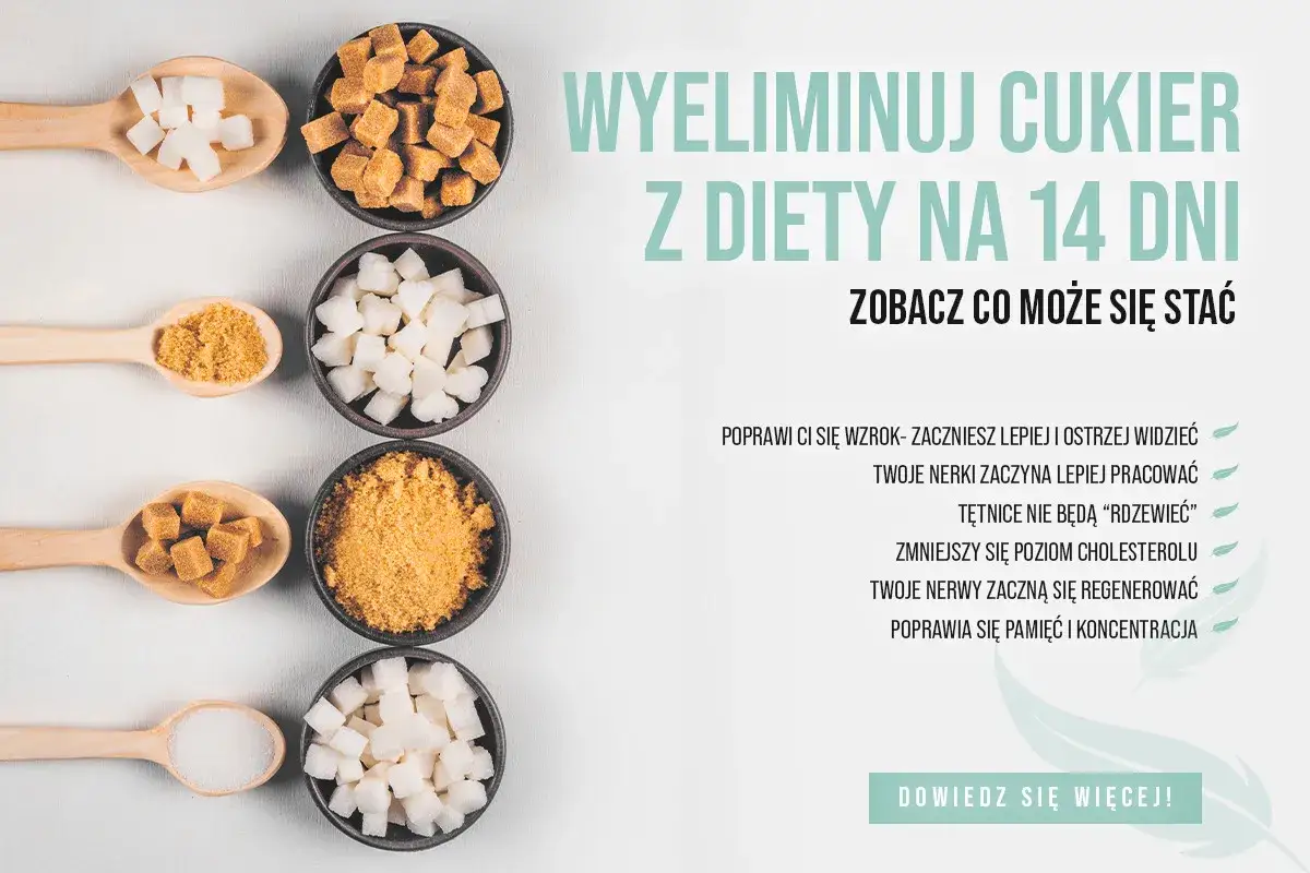 Łyżki z cukrem białym, brązowym i kostkami cukru. Tekst: